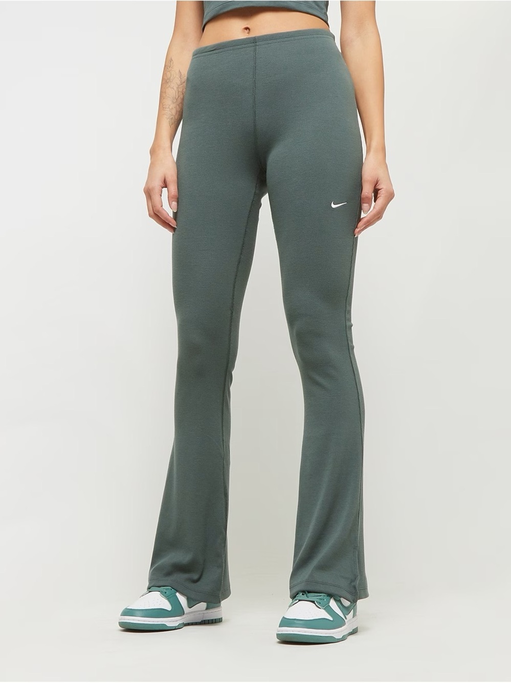NWT Nike Sportswear Chill Knit Flared Leggings - Vintage Green - Size Small - Picture 2 of 8